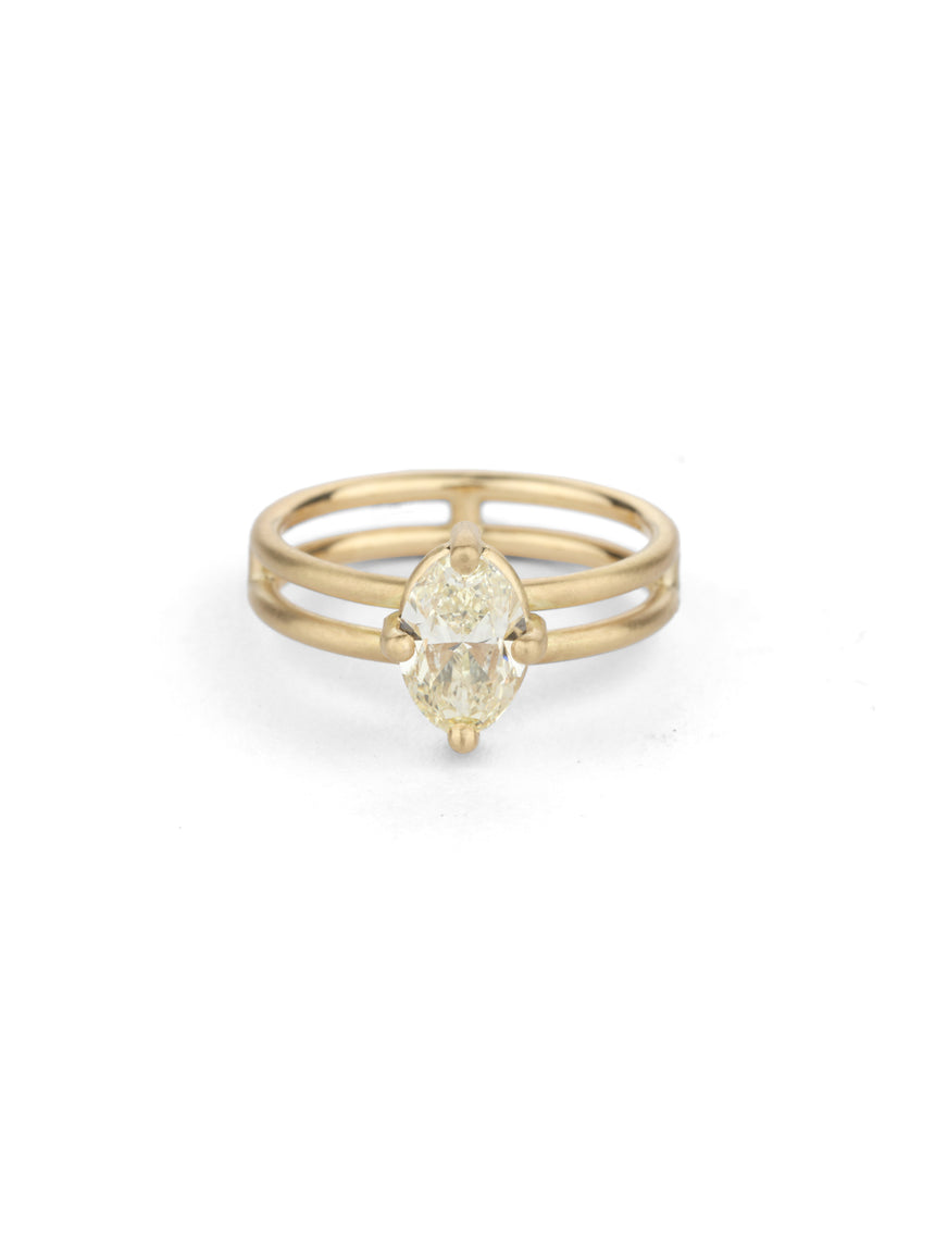 Natural Yellow Diamond Oval Solo Split Ring
