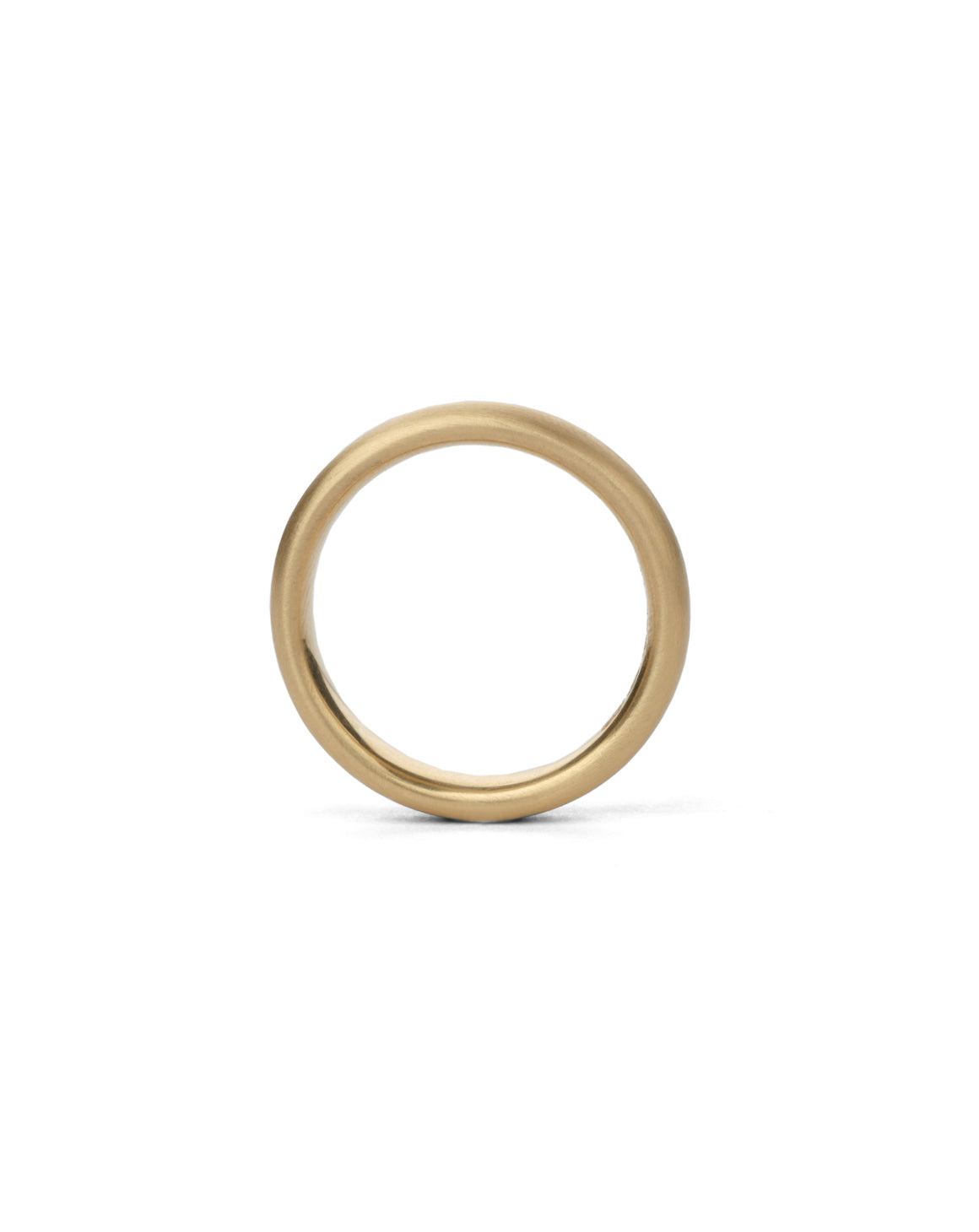 Curved ring band. 18ct yellow gold, satin finish. Side view.