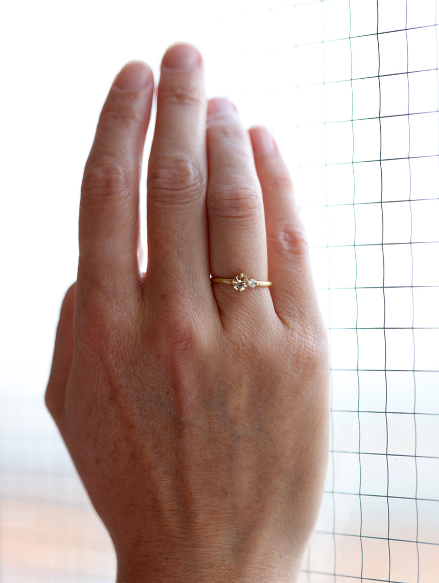 Peach Sapphire and Natural Diamond Round Duo Ring - 0.42ct