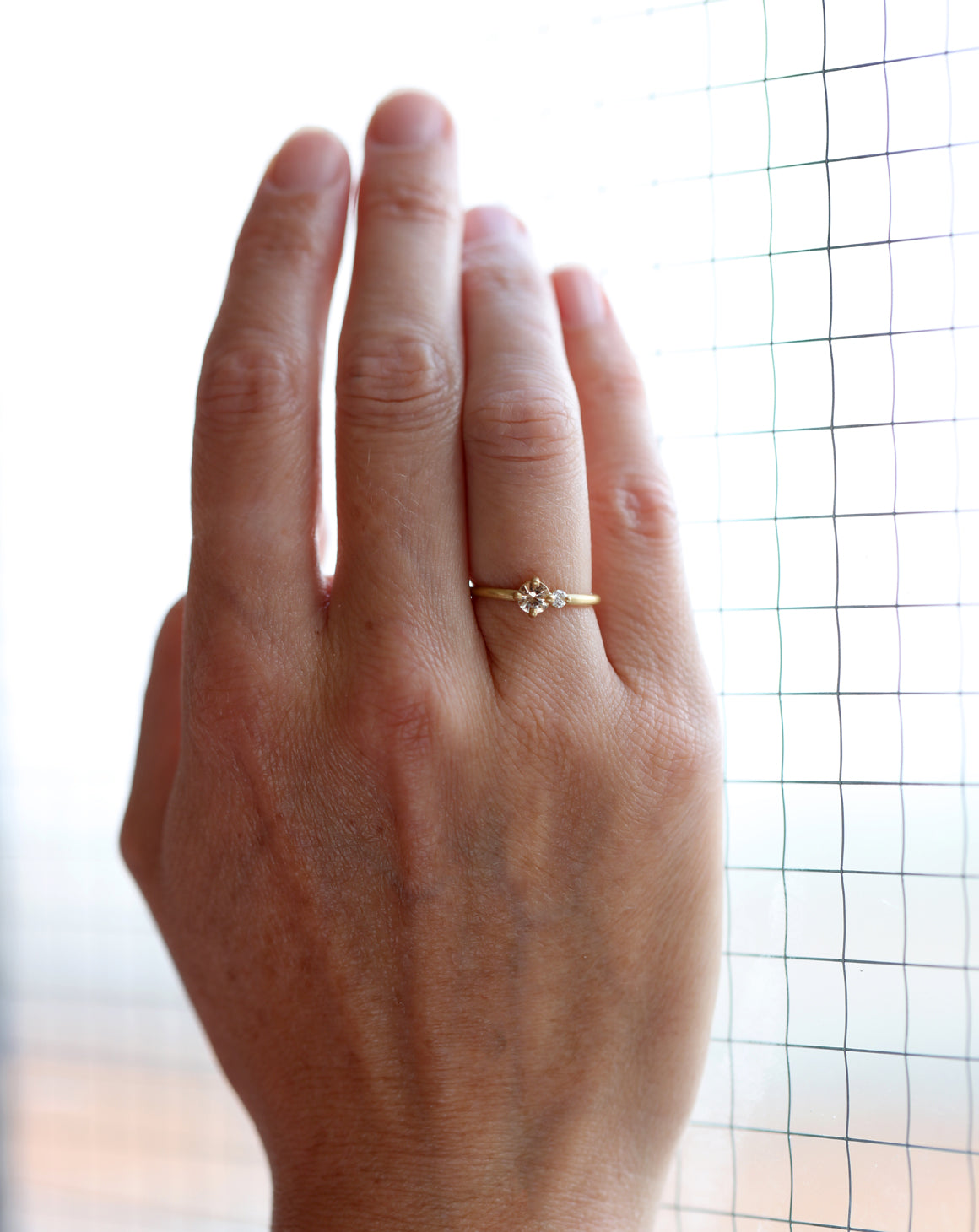 Peach Sapphire and Natural Diamond Round Duo Ring - 0.42ct