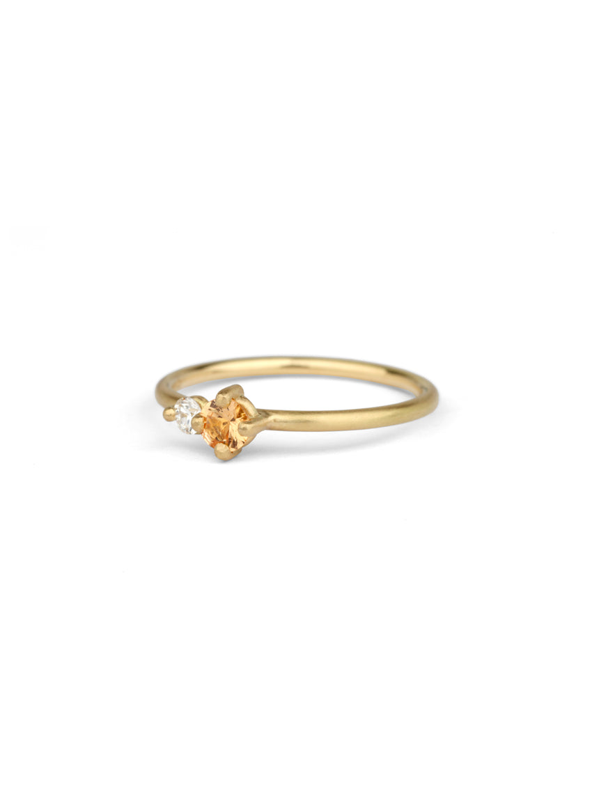 Peach Sapphire and Natural Diamond Round Duo Ring - 0.20ct