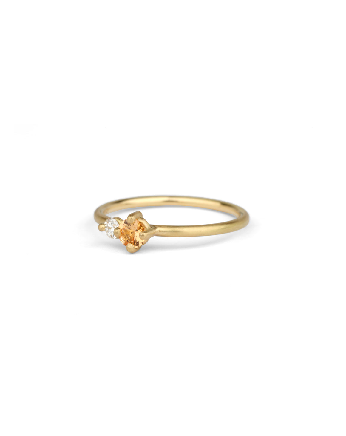 Peach Sapphire and Natural Diamond Round Duo Ring - 0.20ct