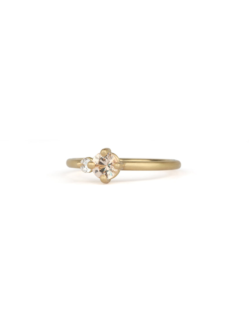 Peach Sapphire and Natural Diamond Round Duo Ring - 0.42ct