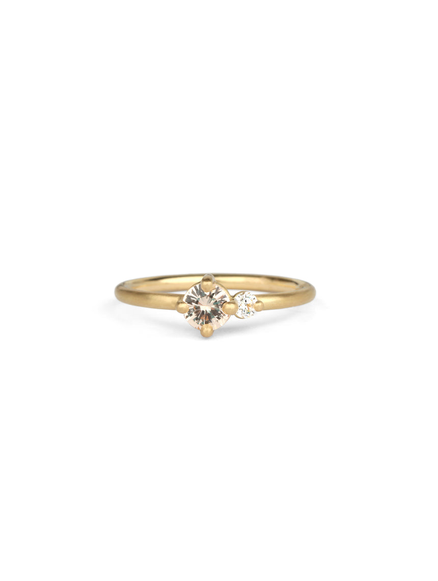 Peach Sapphire and Natural Diamond Round Duo Ring - 0.42ct