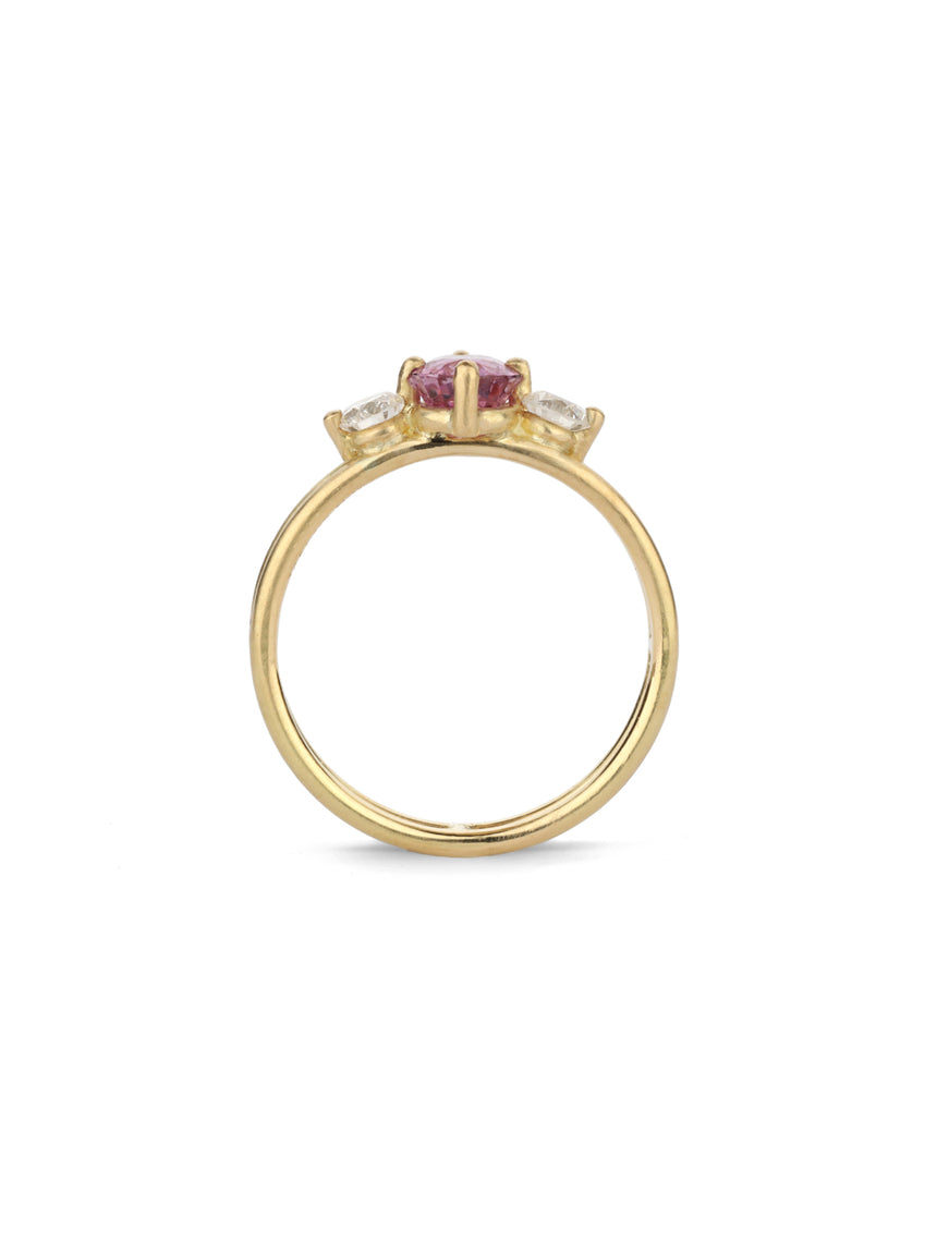 Pink Sapphire and Diamond Oval Trio Split Engagement Ring