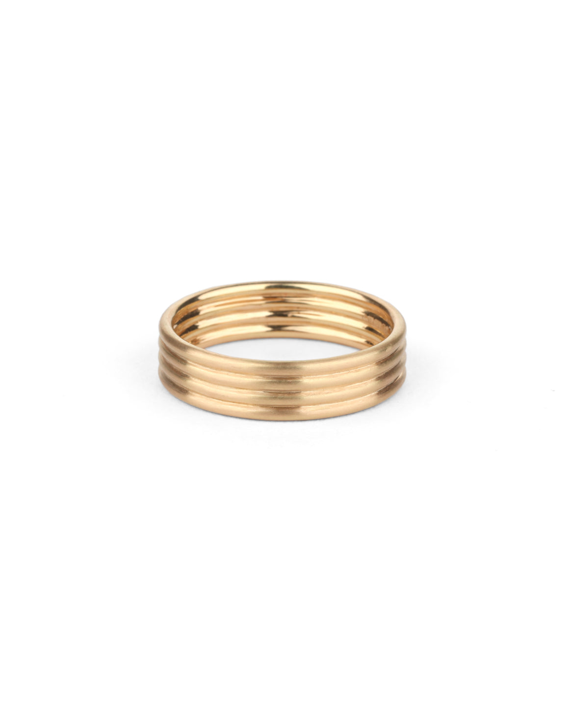 Wedding ring, four joined bands. 18ct yellow gold, satin finish.