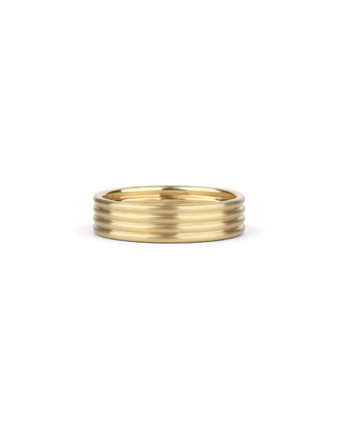 Wedding ring, four joined bands. 18ct yellow gold, satin finish.