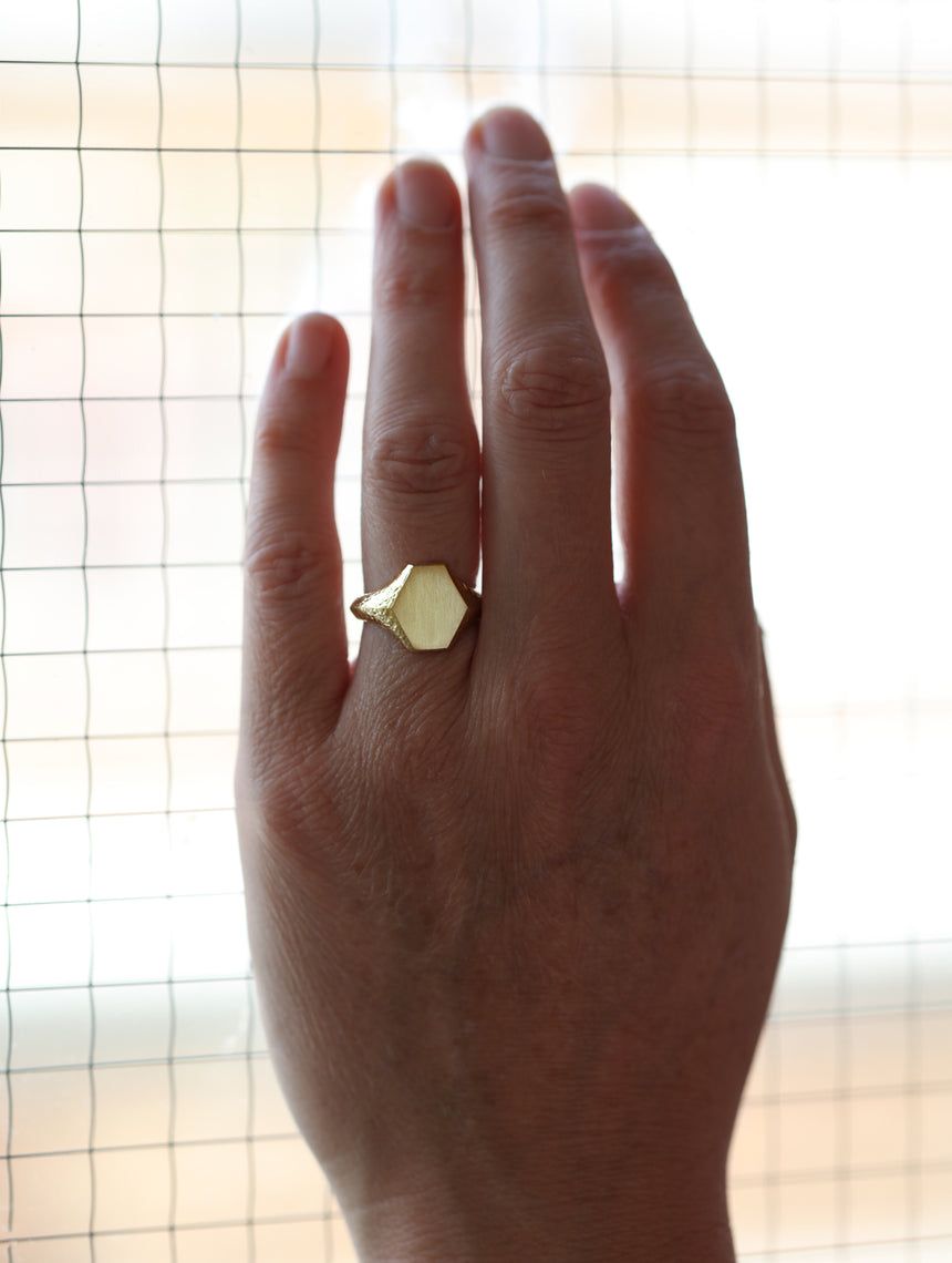 Roman Hexagon Signet Ring I - 18ct Gold