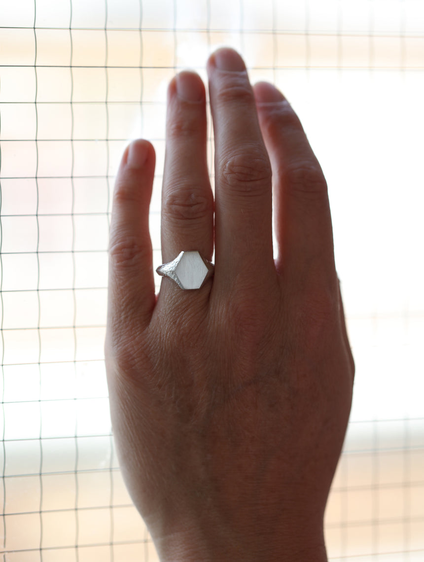 Roman Hexagon Signet Ring I - AgAIN Silver