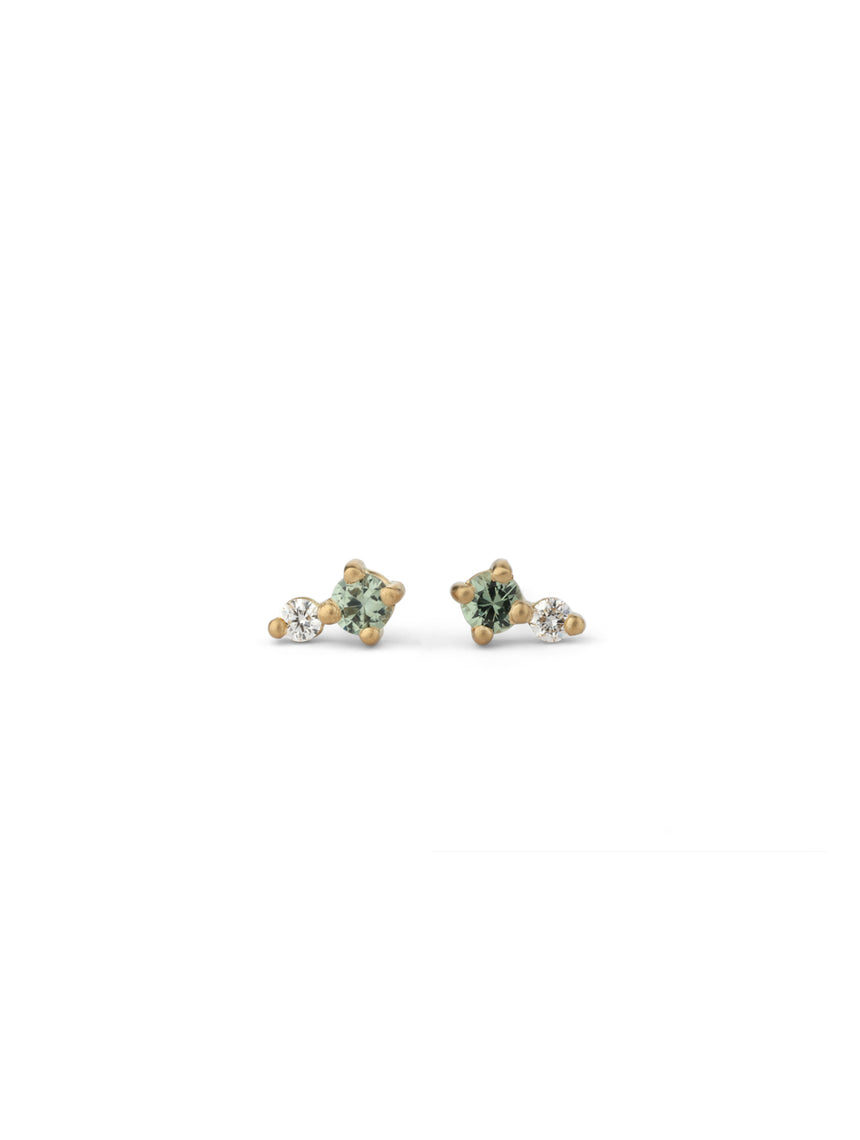 Green Sapphire and Diamond Round Duo Earrings