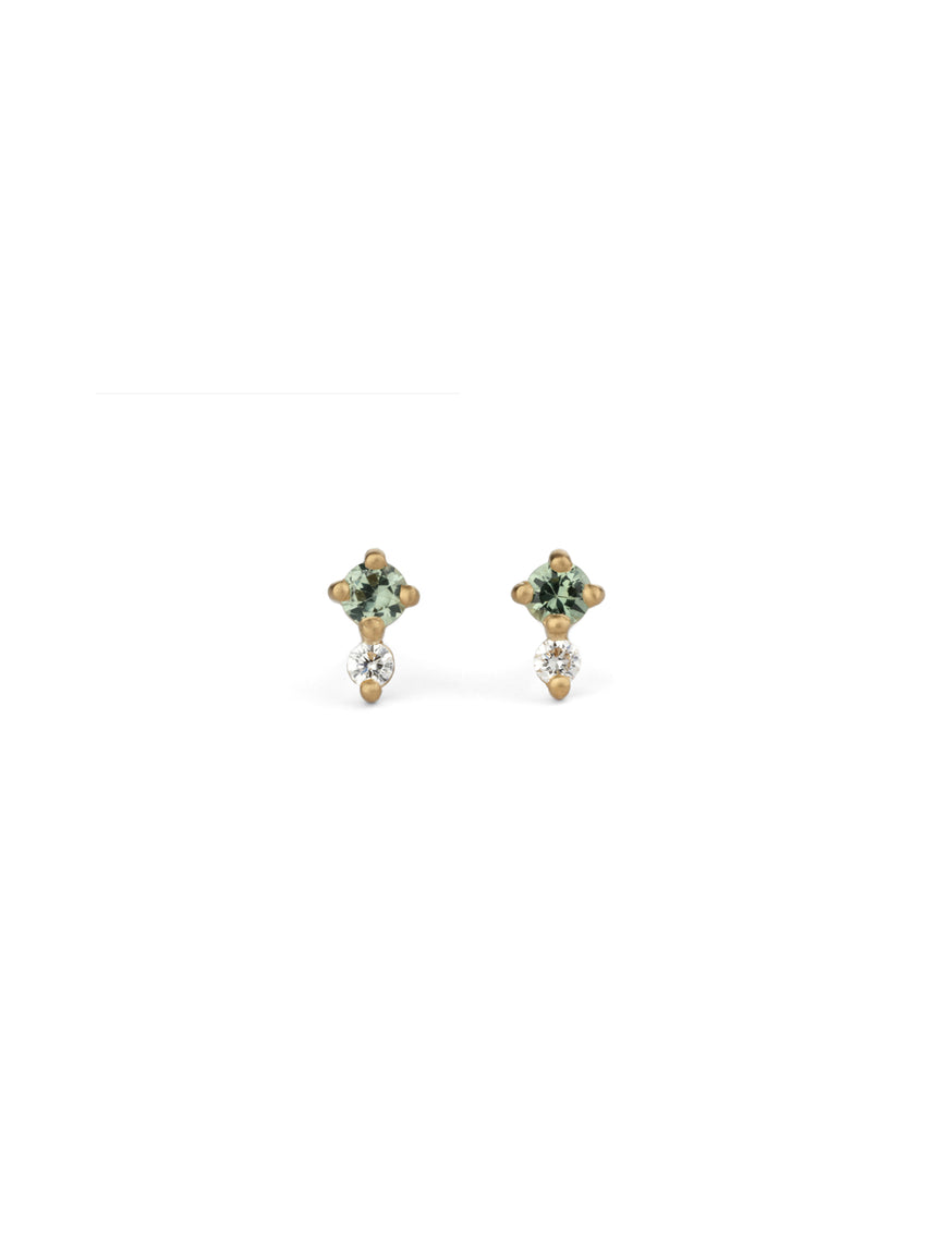 Green Sapphire and Diamond Round Duo Earrings