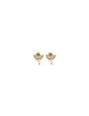 Earstuds with semicircle detail and ruby. 18ct yellow gold, textured finish. Back view.