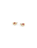 Earstuds with semicircle detail and ruby. 18ct yellow gold, textured finish.