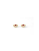 Earstuds with semicircle detail and ruby. 18ct yellow gold, textured finish.
