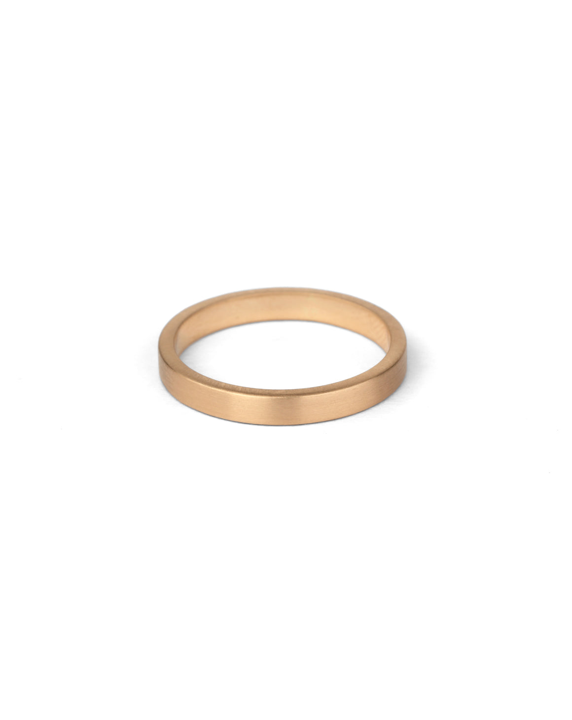 Flat wedding band. 18ct rose gold, satin finish.