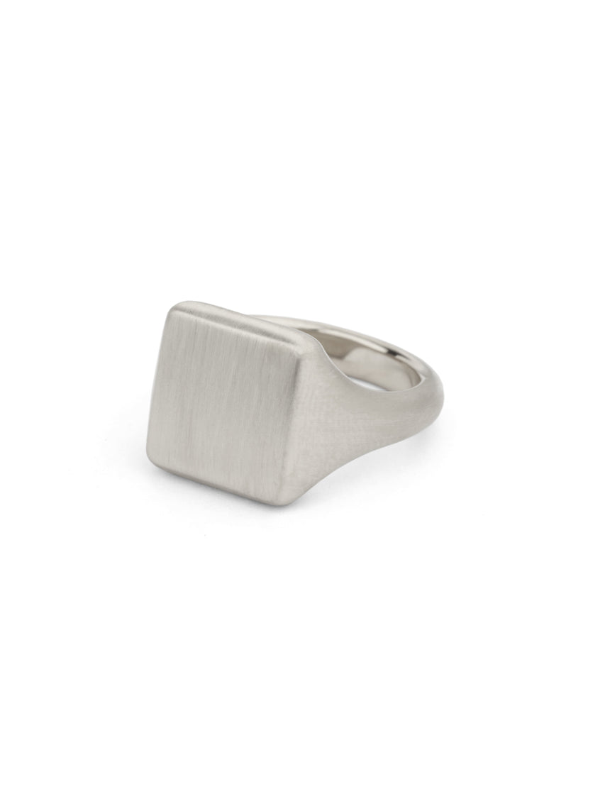 Silver Soft Square Signet Ring - Satin