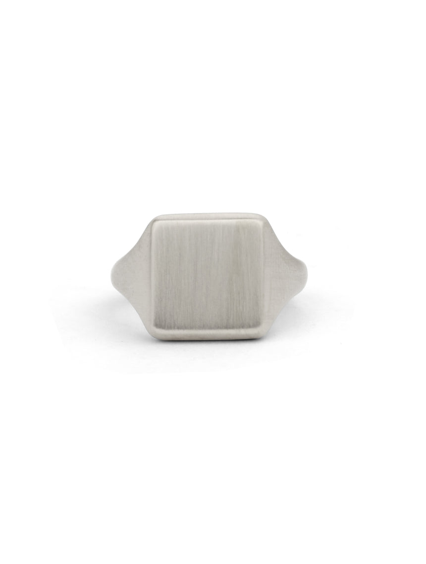 Silver Soft Square Signet Ring - Satin