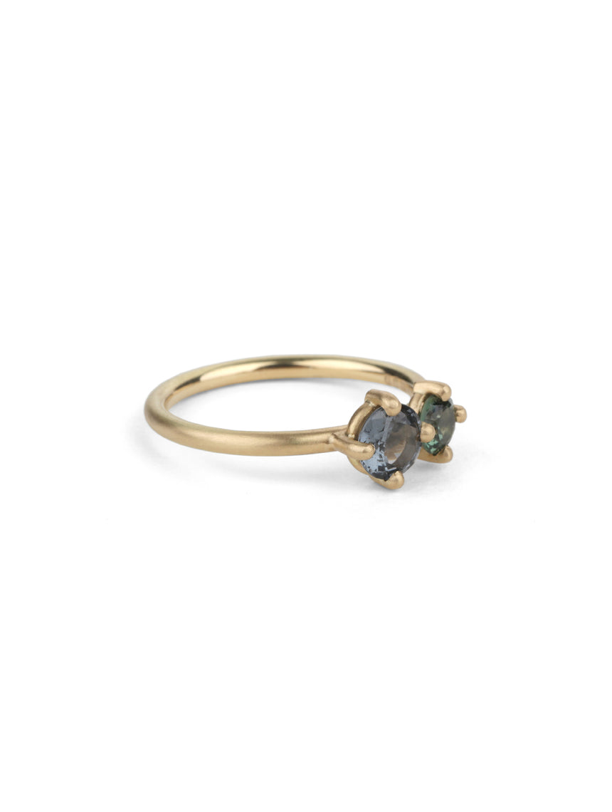 Grey Spinel and Teal Sapphire Duo Ring