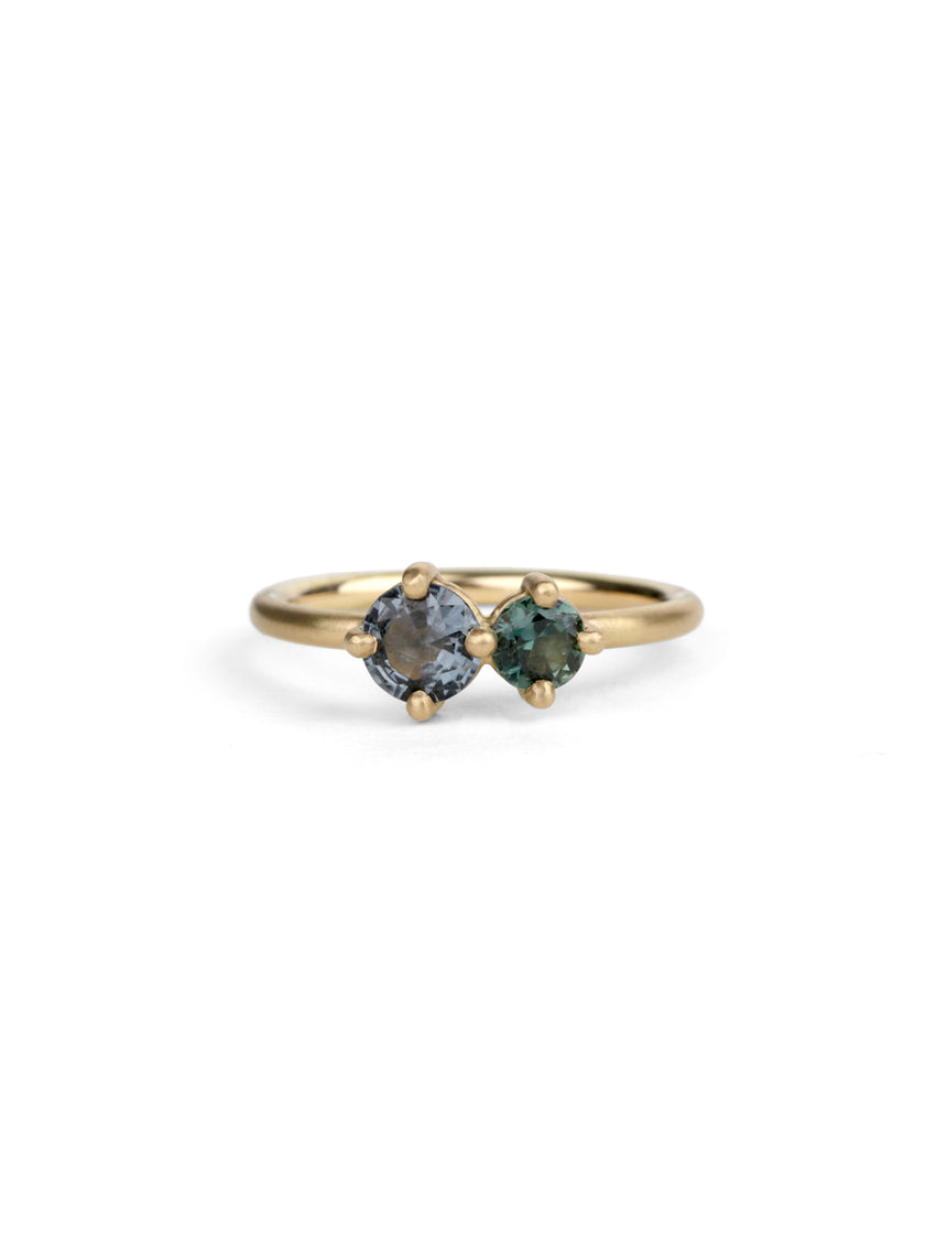 Grey Spinel and Teal Sapphire Duo Ring