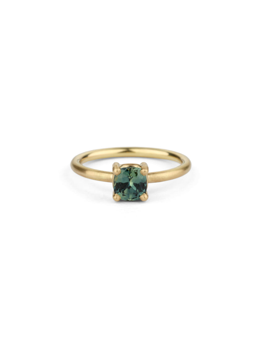 Teal Australian Sapphire Cushion Solo Engagement Ring