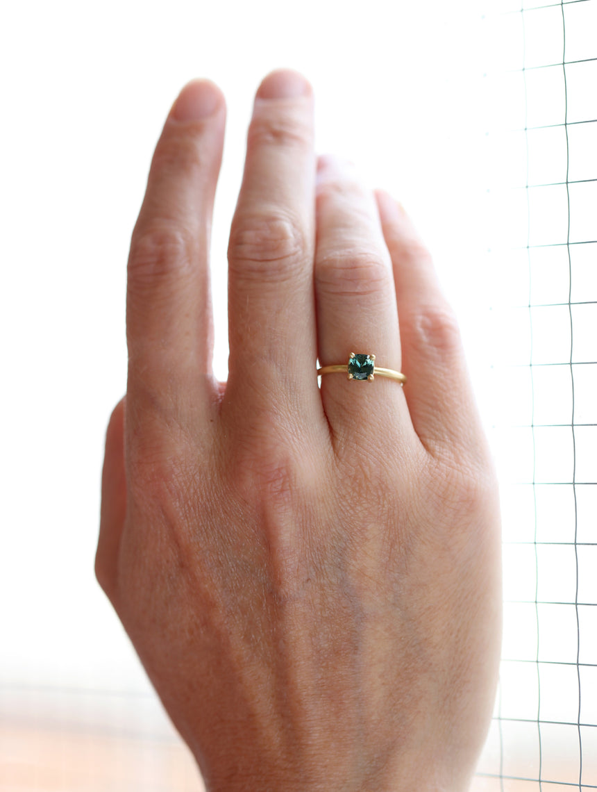 Teal Australian Sapphire Cushion Solo Engagement Ring