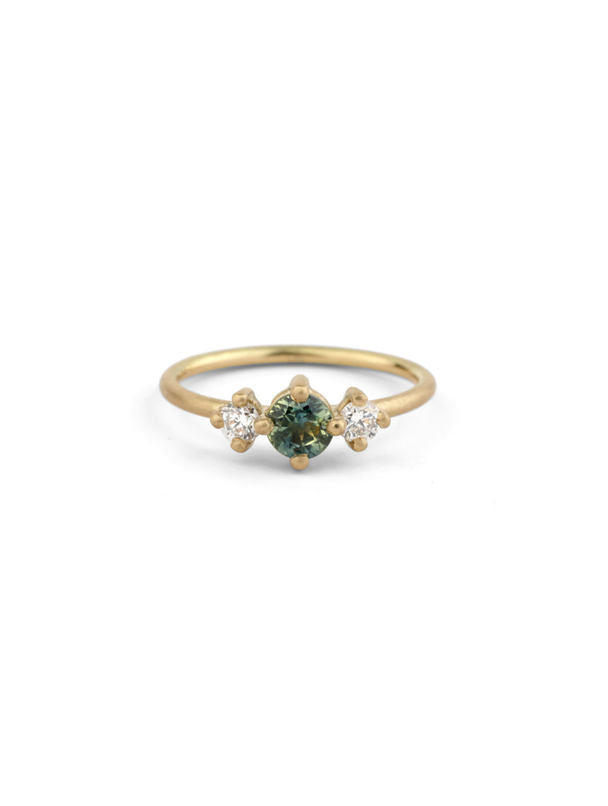 Australian Sapphire and Ocean Diamond Round Trio Engagement Ring