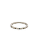 Fine band with tiny teal sapphires. 18ct white gold, polished finish.