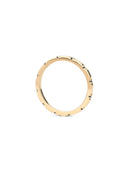 Fine band with tiny teal sapphires. 18ct yellow gold, polished finish. Side view.