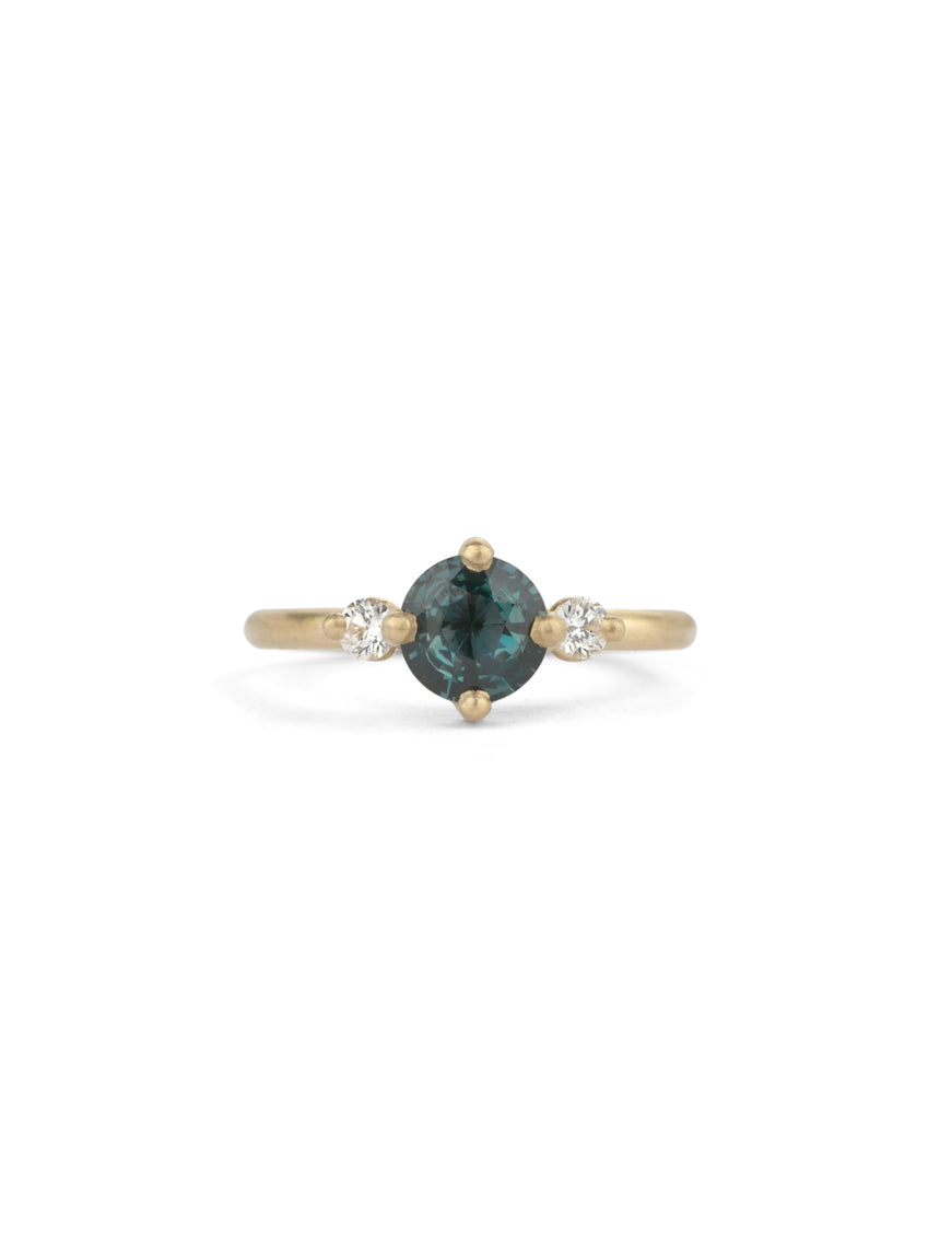 Montana Teal Sapphire and Natural Diamond Round Trio Ring
