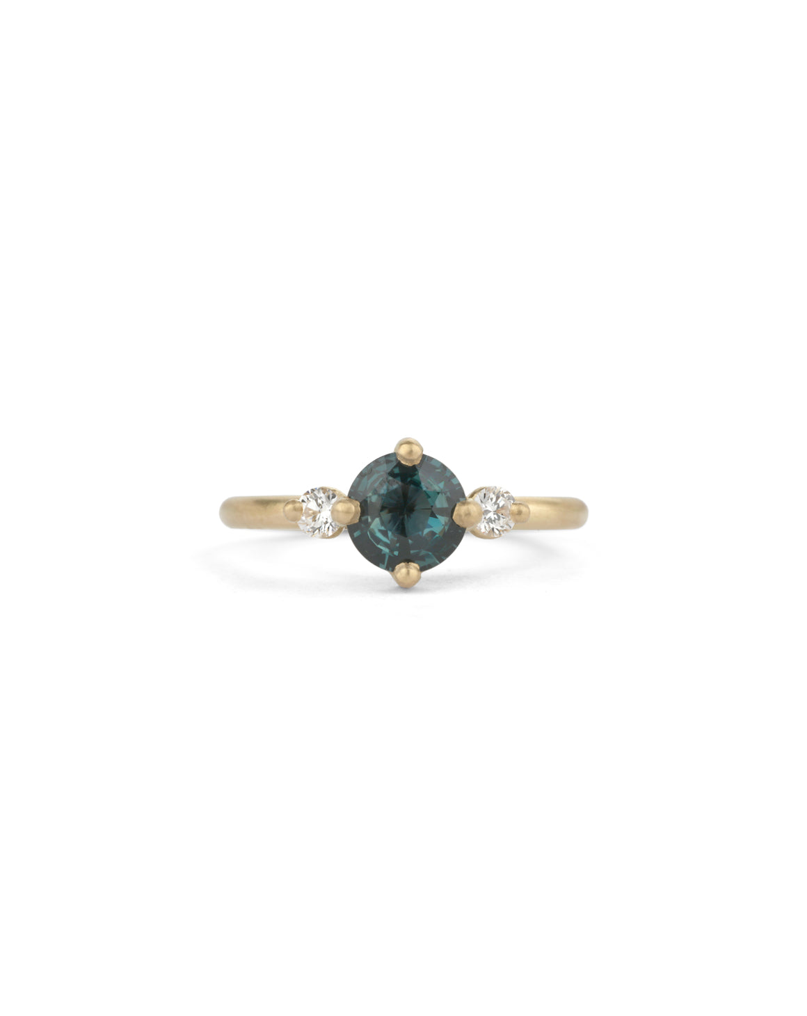 Montana Teal Sapphire and Natural Diamond Round Trio Ring