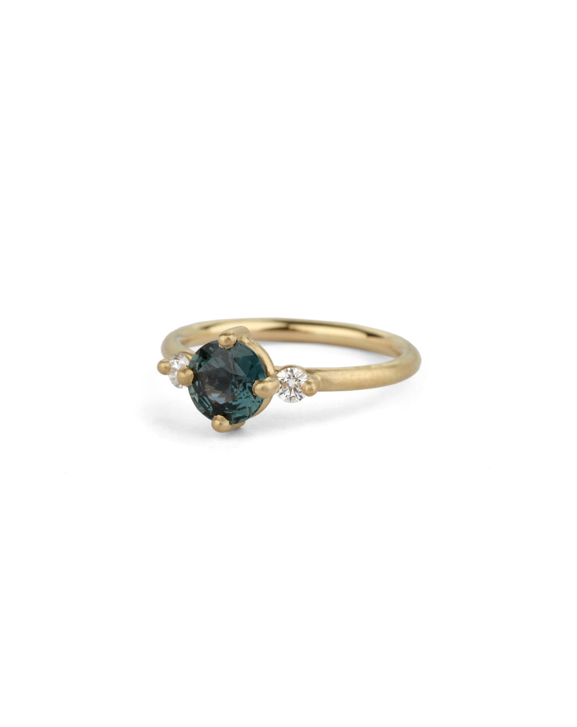 Montana Teal Sapphire and Natural Diamond Round Trio Ring