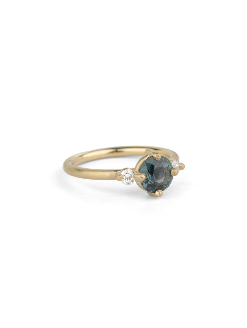 Montana Teal Sapphire and Natural Diamond Round Trio Ring
