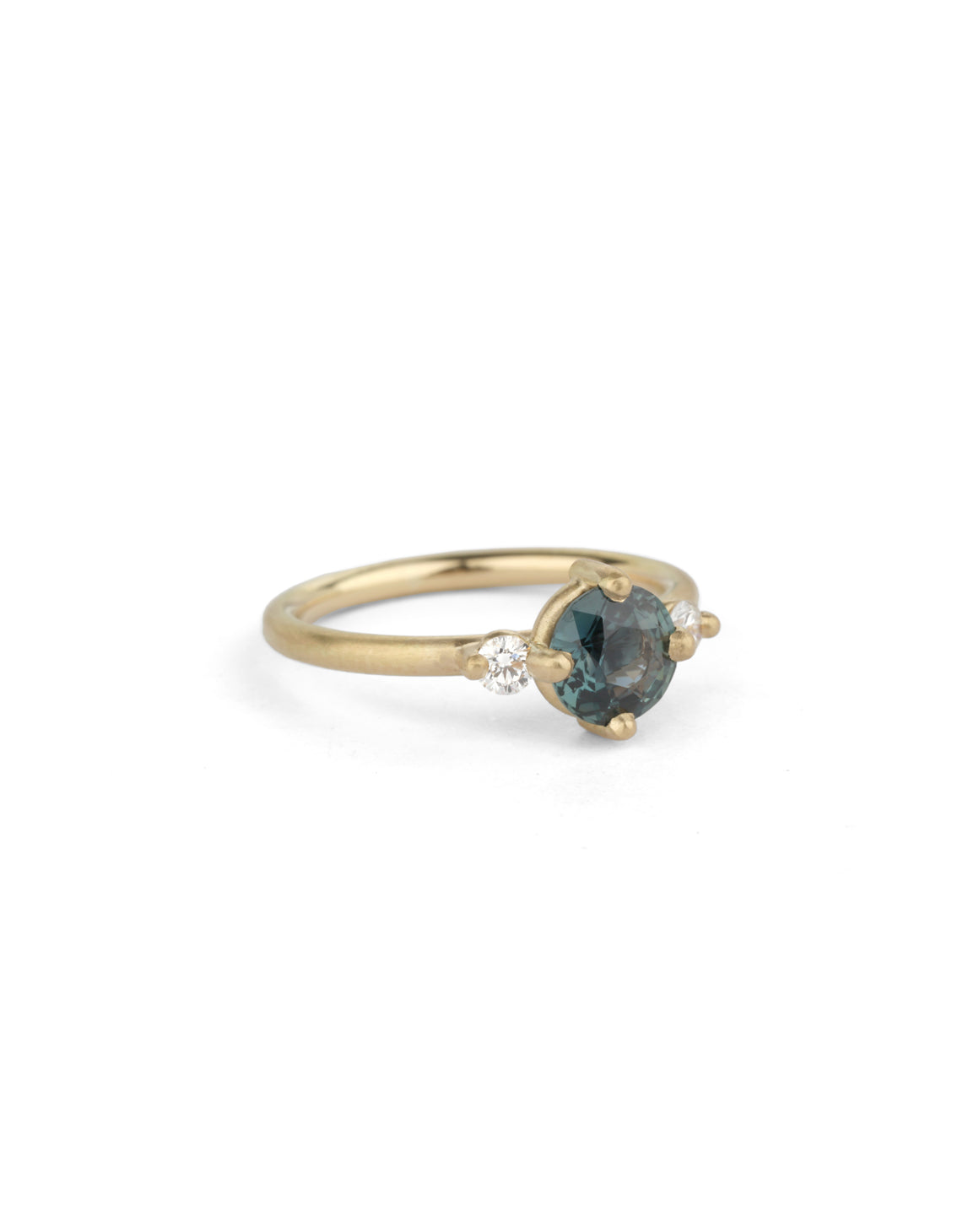 Montana Teal Sapphire and Natural Diamond Round Trio Ring