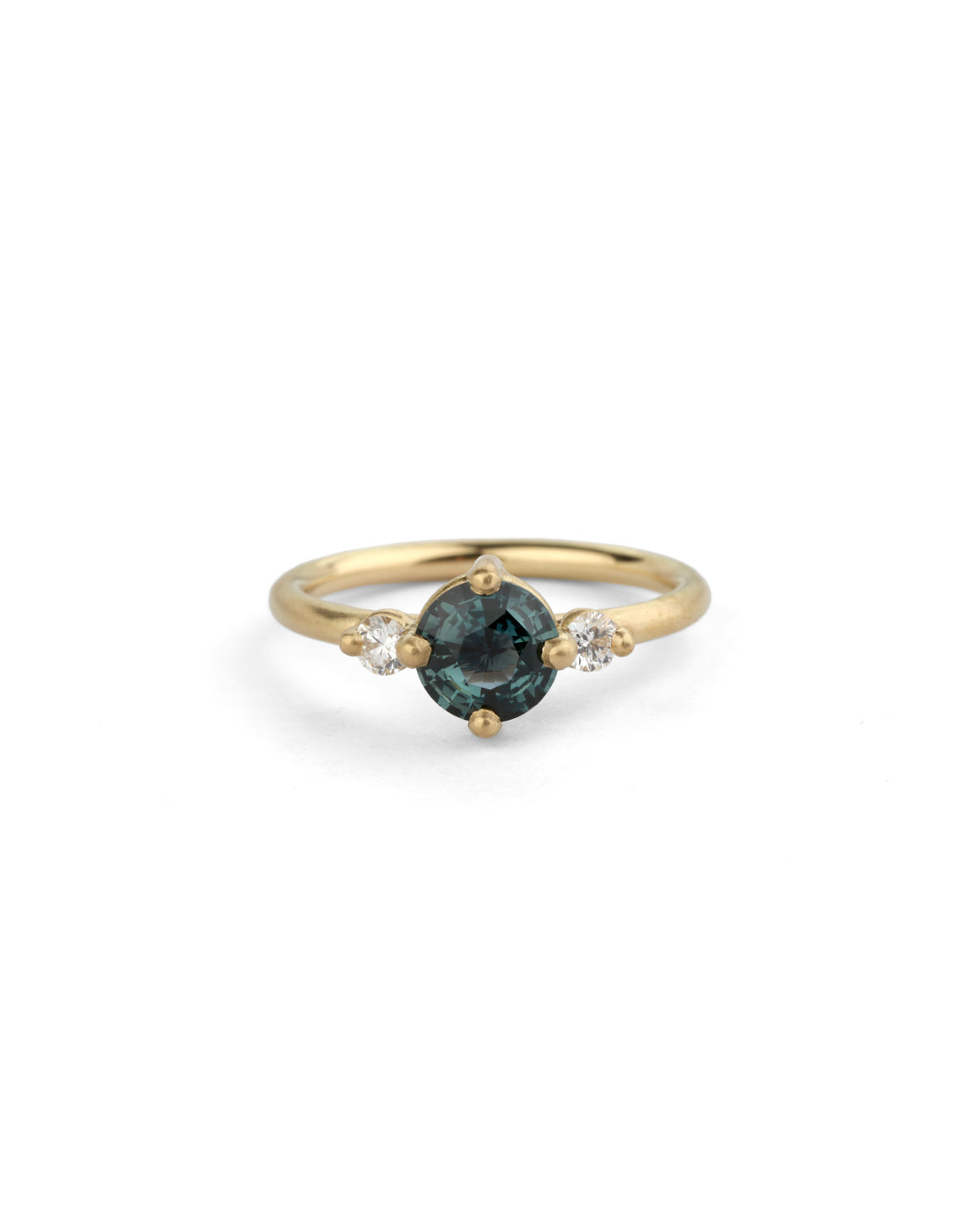 Montana Teal Sapphire and Natural Diamond Round Trio Ring