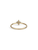Square green/blue Sapphire Ring, diagonal setting with four claws. 18ct yellow gold with a satin finish. Back view.