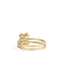 Square teal tourmaline ring, structured setting. 18ct yellow gold, satin finish. Back view.