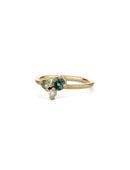 Teal Green Australian Sapphire and Natural Diamond Round Trio Cluster Ring