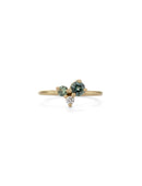 Teal Green Australian Sapphire and Natural Diamond Round Trio Cluster Ring