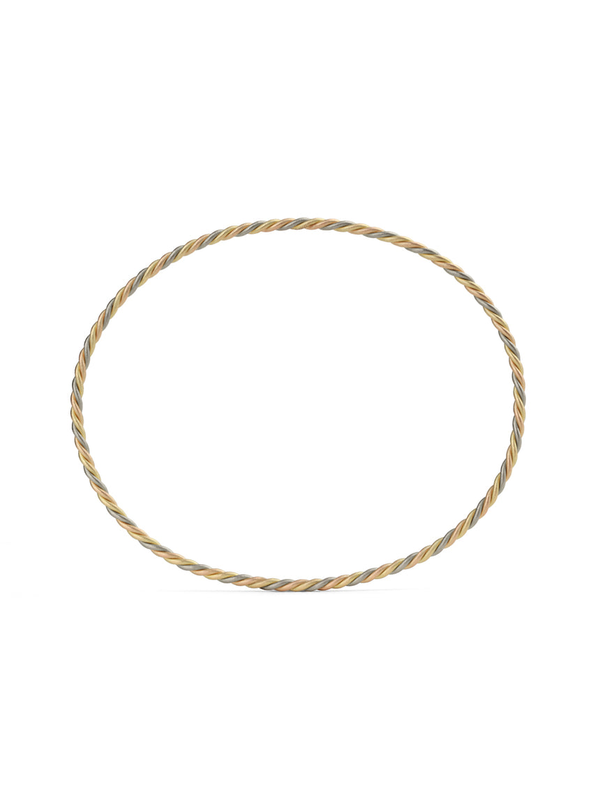 Rope style bangle with a mix of 18ct yellow, white and rose gold. 