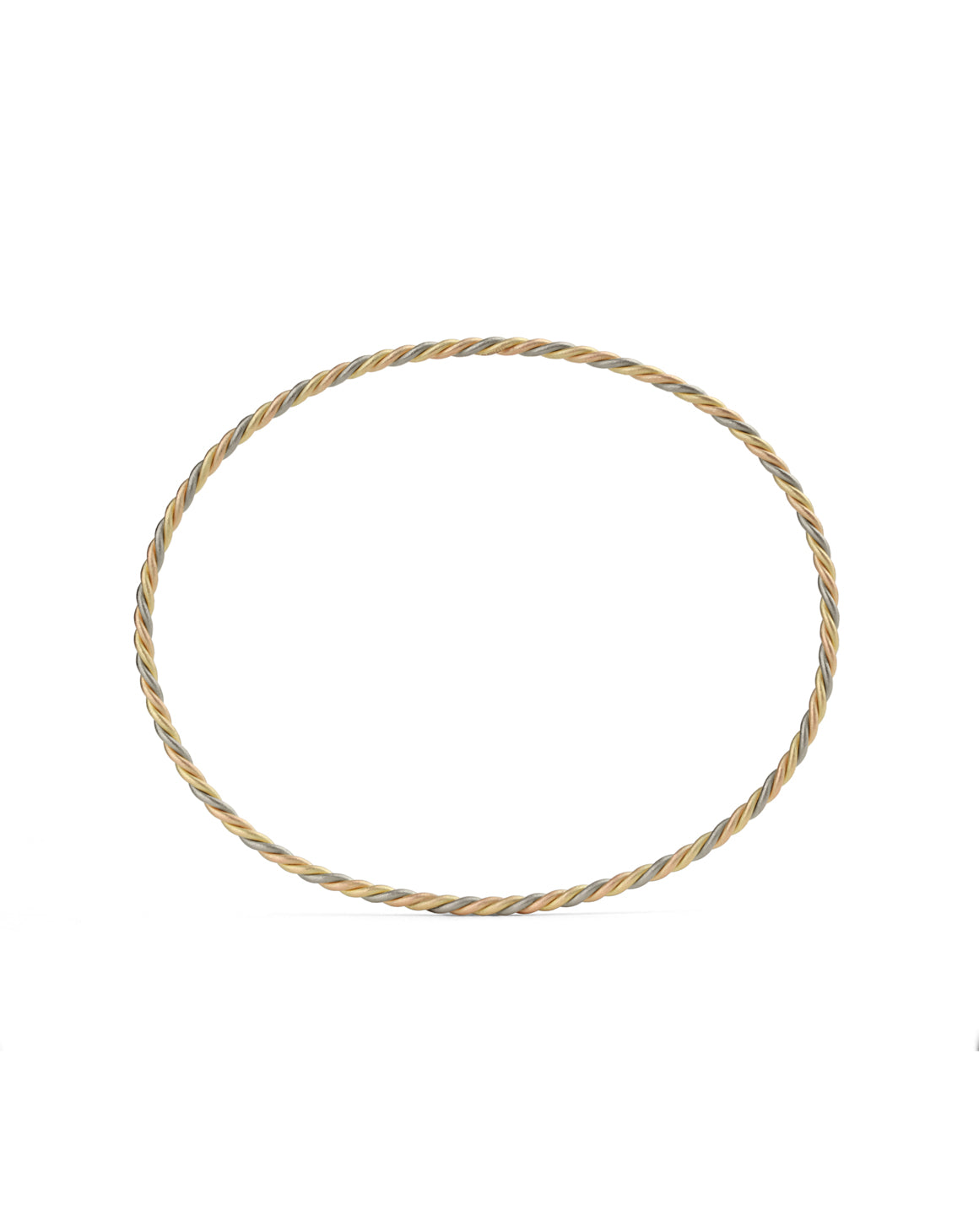 Rope style bangle with a mix of 18ct yellow, white and rose gold. 