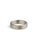 Three band wedding ring in 18ct white gold, satin finish.