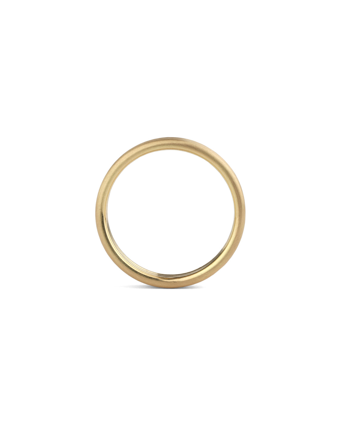 Three band wedding ring in 18ct yellow gold, satin finish. Side view.