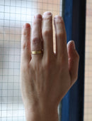 Three band wedding ring in 18ct yellow gold, satin finish.