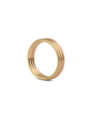Three band wedding ring in 18ct yellow, peach, rose gold, satin finish.