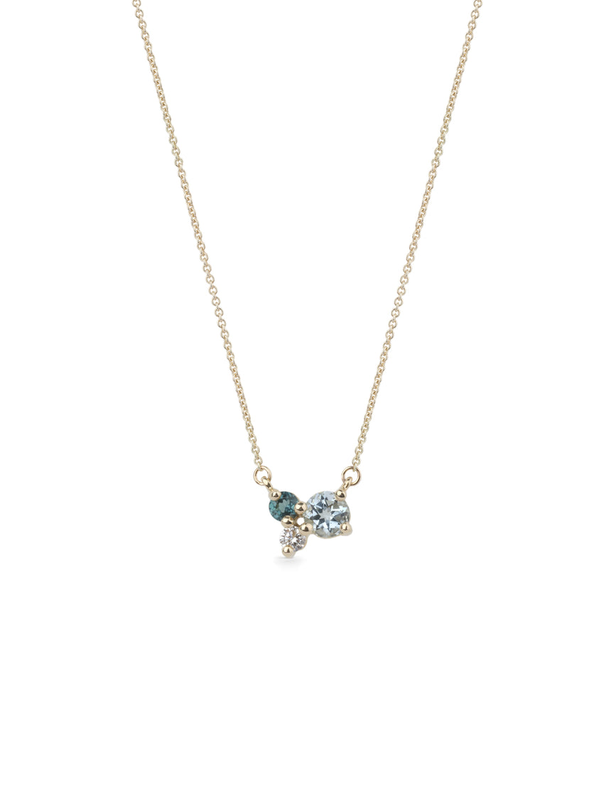 Aquamarine, Teal Tourmaline and Diamond Trio Birthstone Pendant