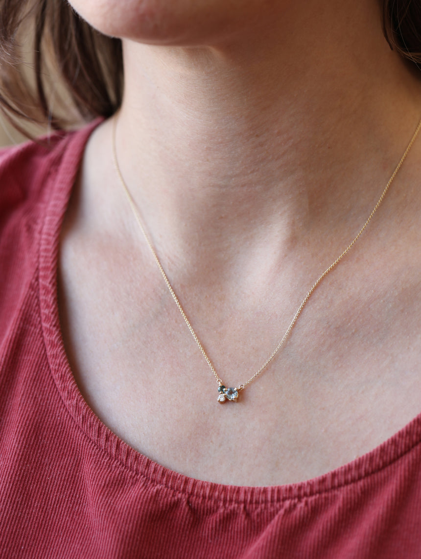 Aquamarine, Teal Tourmaline and Diamond Trio Birthstone Pendant