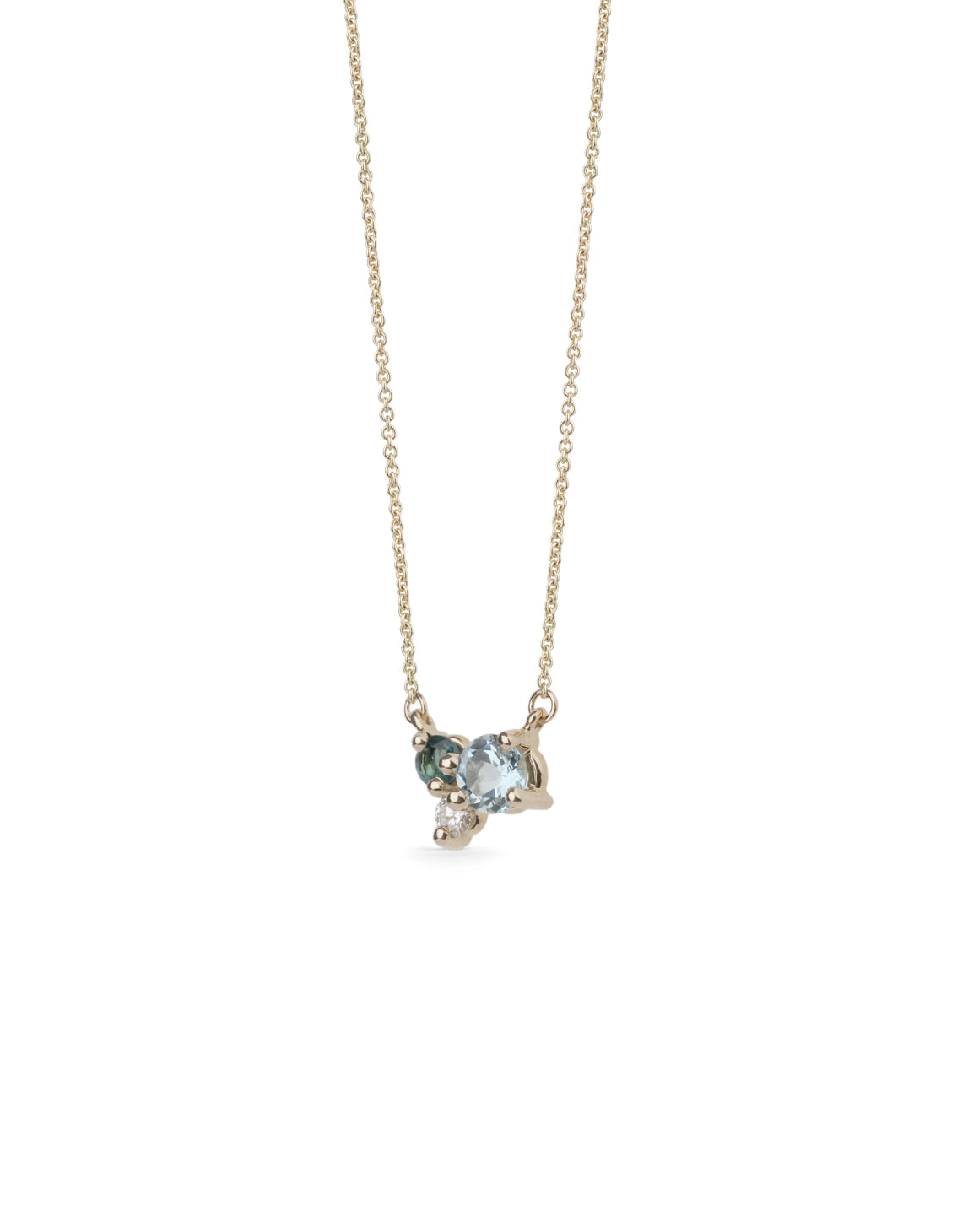 Aquamarine, Teal Tourmaline and Diamond Trio Birthstone Pendant