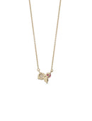 Peach Topaz, Ruby and Diamond Trio Birthstone Pendant