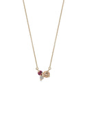 Peach Topaz, Ruby and Diamond Trio Birthstone Pendant