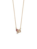 Peach Topaz, Ruby and Diamond Trio Birthstone Pendant